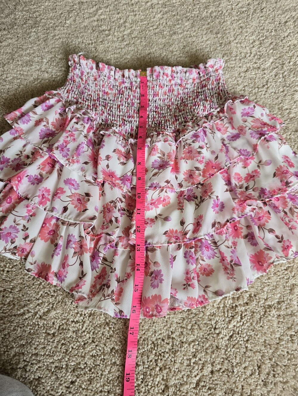 Altar'd State Size XS pink Floral Tiered Ruffle Mini Skirt Elastic Waist Lined - Picture 3 of 6